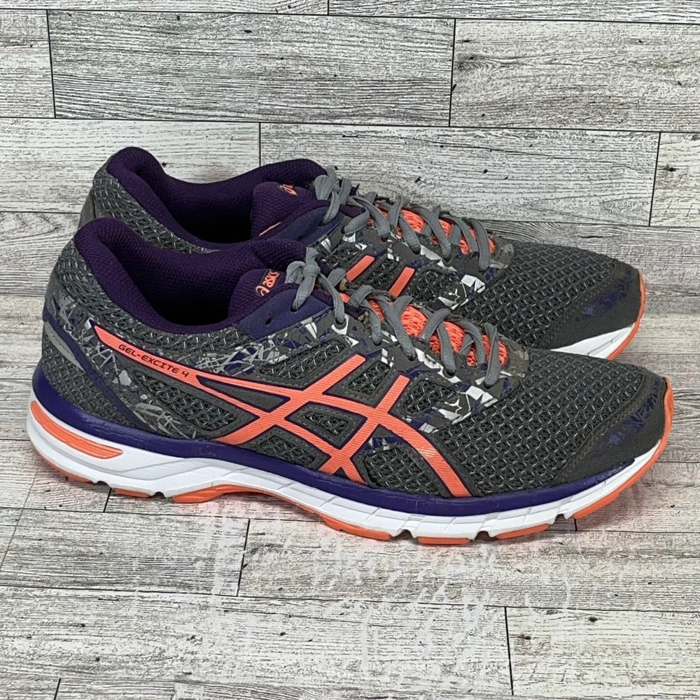 Asics Gel‎ Excite 4 T6E9Q Running Shoes Gray Orange Purple White Women Size 9.5